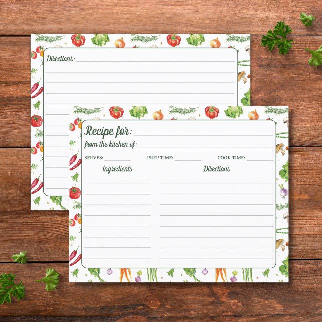Watercolor Colorful Vegetable Pattern Recipe Card (Creator Uploaded)
