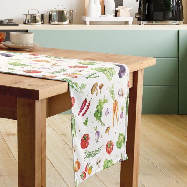Watercolor Colorful Vegetables Short Table Runner (Creator Uploaded)