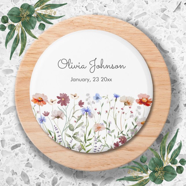 Watercolor Colorful Wildflower Baby Birth Keepsake Magnet (In situ)