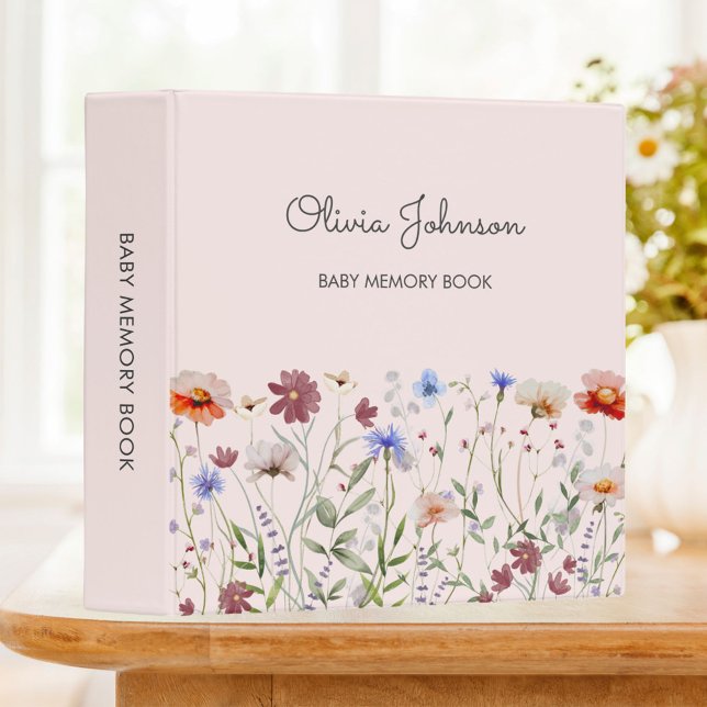 Watercolor Colorful Wildflower Baby Memory Book 3 Ring Binder (In situ)