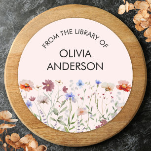 Watercolor Colorful Wildflower Book Plate Sticker