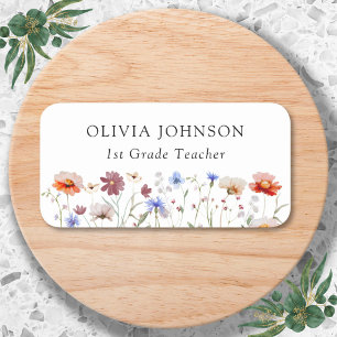 Watercolor Colorful Wildflower Floral Name Tag