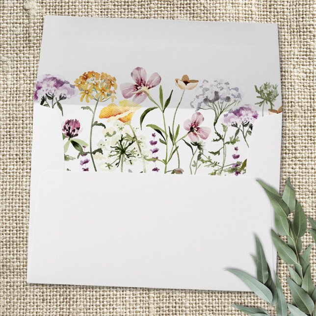 Watercolor Colorful Wildflower Garden Envelope (Close up)