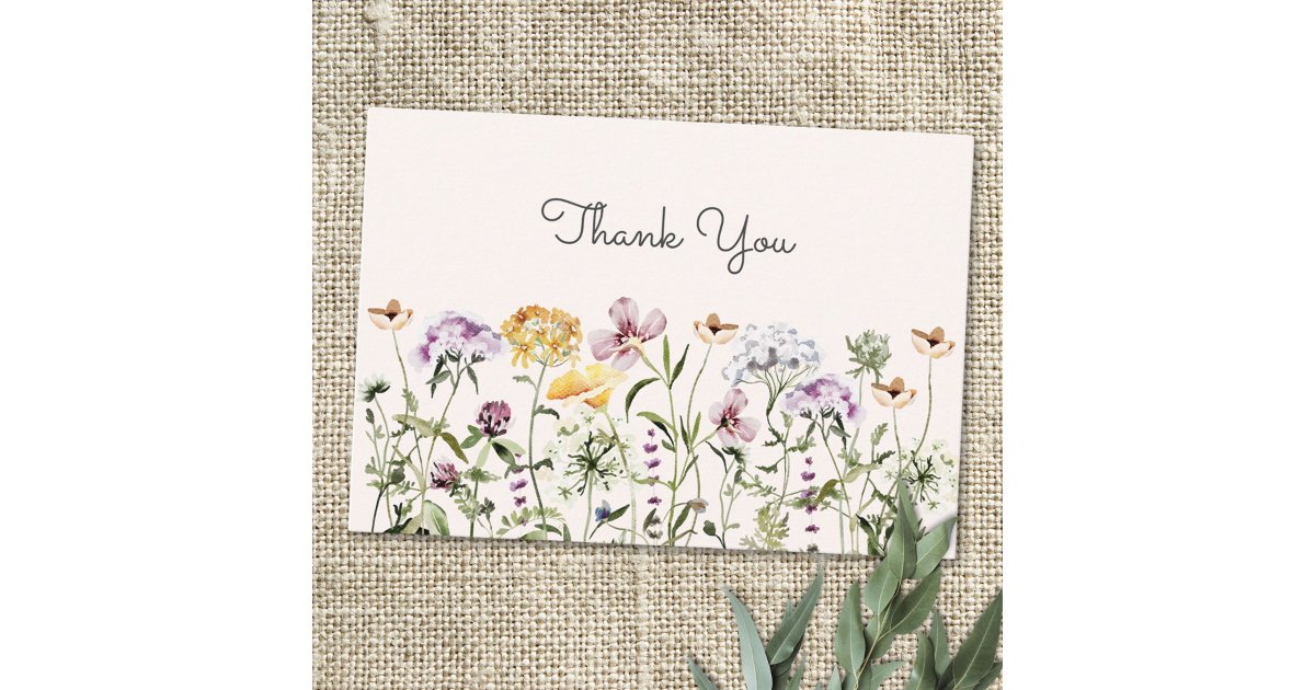 Watercolor Colorful Wildflower Garden Thank You Card | Zazzle