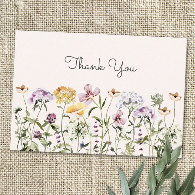 Watercolor Colorful Wildflower Garden Thank You Card (Close up)