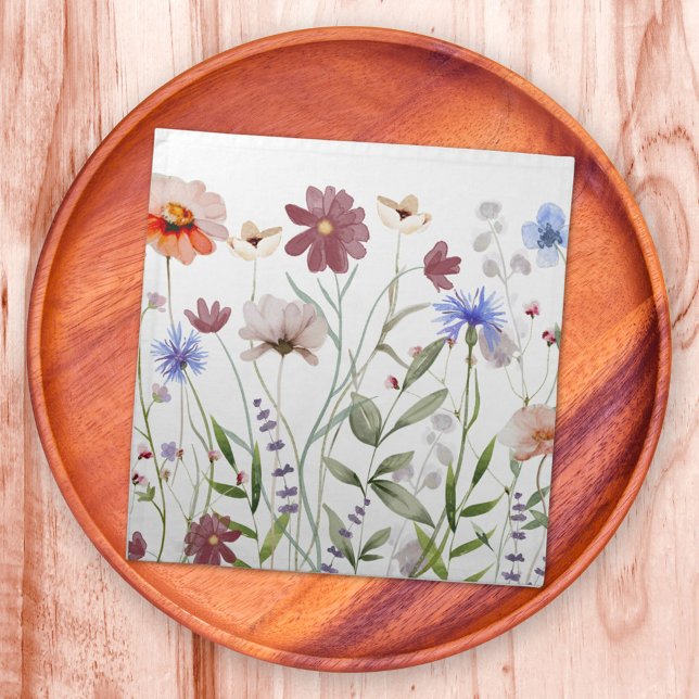 Watercolor Colorful Wildflower Meadow Cloth Napkin (In situ)