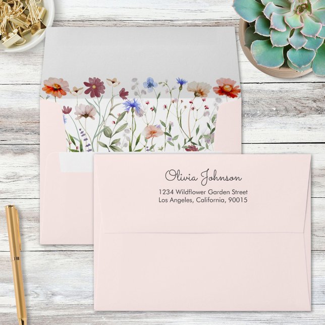 Watercolor Colorful Wildflower Meadow Envelope (In situ)