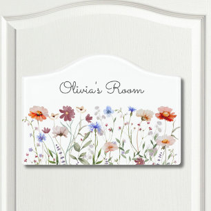 Watercolor Colorful Wildflower Meadow Kids Nursery Door Sign