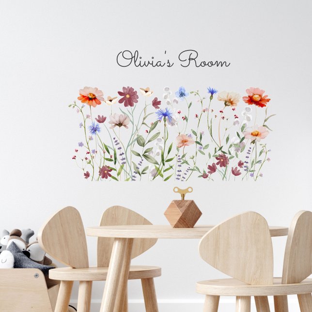 Watercolor Colorful Wildflower Meadow Kids Nursery Wall Decal (In situ)