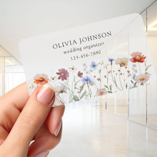Watercolor Colorful Wildflower Transparent Plastic Clear Business Cards