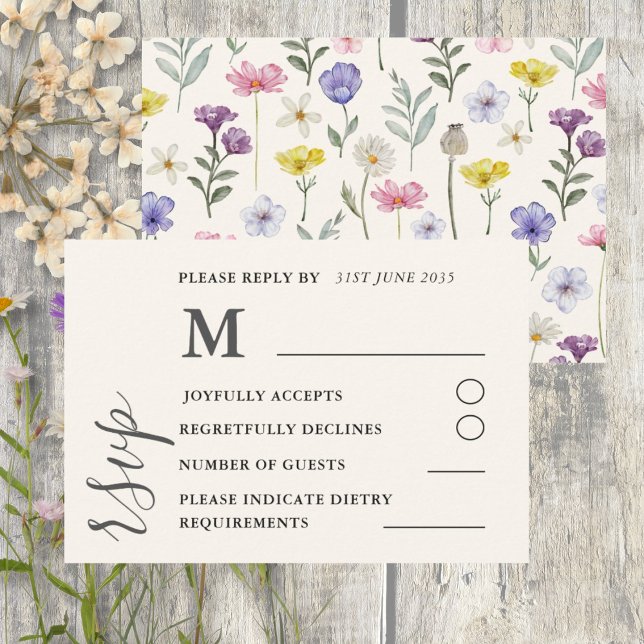Watercolor Colorful Wildflower Wedding RSVP Card (Creator Uploaded)