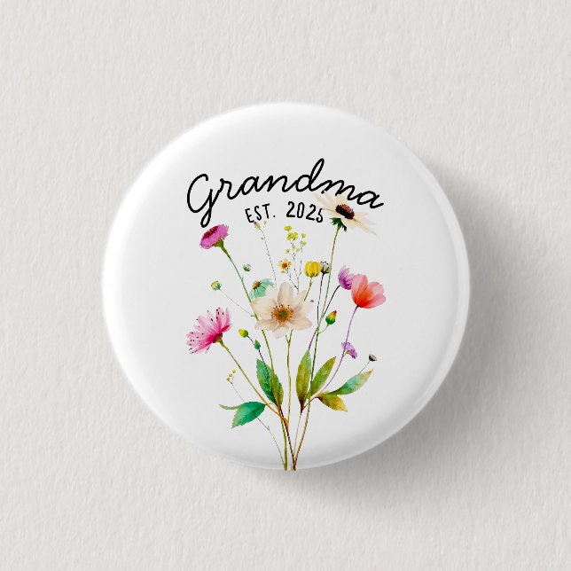 Watercolor Colorful Wildflowers First Time Grandma Button (Front)