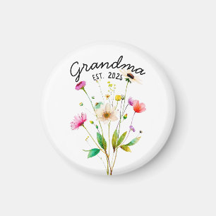 Watercolor Colorful Wildflowers First Time Grandma Magnet