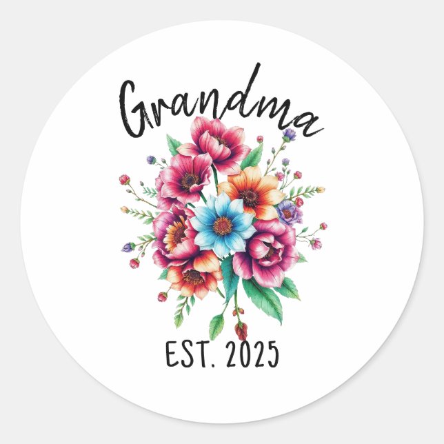 Watercolor Colorful Wildflowers Grandmother Classic Round Sticker (Front)