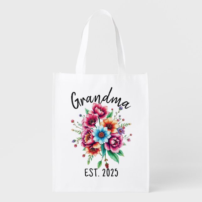 Watercolor Colorful Wildflowers Grandmother Grocery Bag (Front)