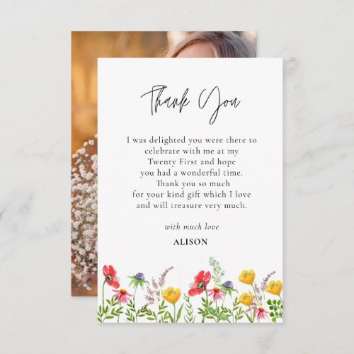 Watercolor colorful Wildflowers Thank You Card