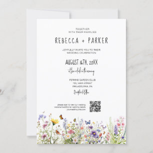 Watercolor colorful wildflowers wedding invitation