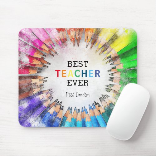 Watercolor Coloring Pencils  Best Teacher Ever Mouse Pad