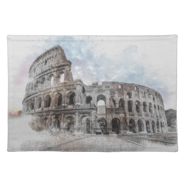 Watercolor Colosseum Rome Italy Cloth Placemat  (Front)