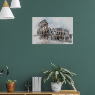 Watercolor Colosseum Rome Italy – Holiday Art Poster