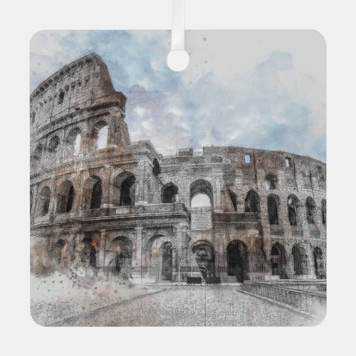 Watercolor Colosseum Rome Italy Metal Ornament