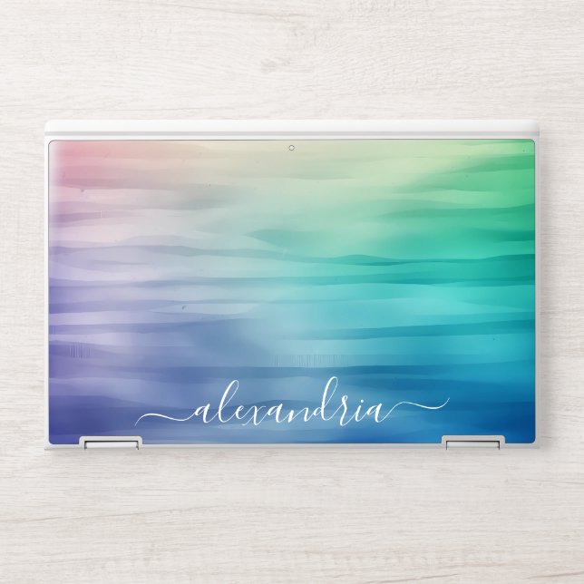 Watercolor Colourful Gradient Ombre With Name HP Laptop Skin (Front)