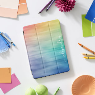 Watercolor Colourful Gradient Ombre With Name iPad Pro Cover