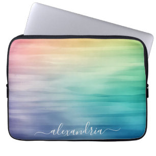Watercolor Colourful Gradient Ombre With Name Laptop Sleeve