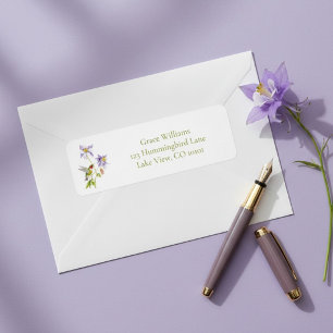 Watercolor Columbine with Hummingbird Address Label