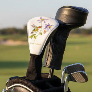 Watercolor Columbine with Hummingbird Personalized Golf Head Cover