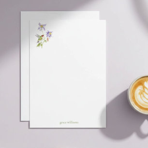 Watercolor Columbine with Hummingbird Personalized Note Card