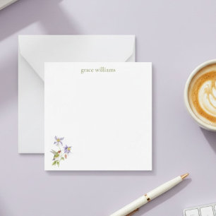 Watercolor Columbine with Hummingbird Personalized Note Card