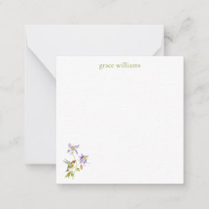 Watercolor Columbine with Hummingbird Personalized Note Card