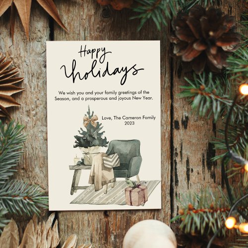 Watercolor Comfy Cozy Chair Flat Holiday Card
