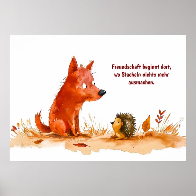 Watercolor Comic Dog and Hedgehog Encounter Poster (Front)