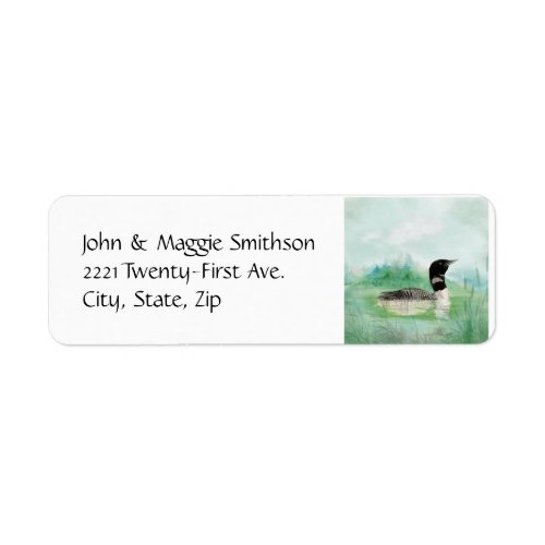 Watercolor Common Loon Bird Nature Art Label