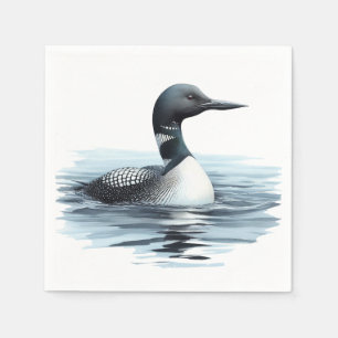 Watercolor Common Loon Bird Nature Art Napkins