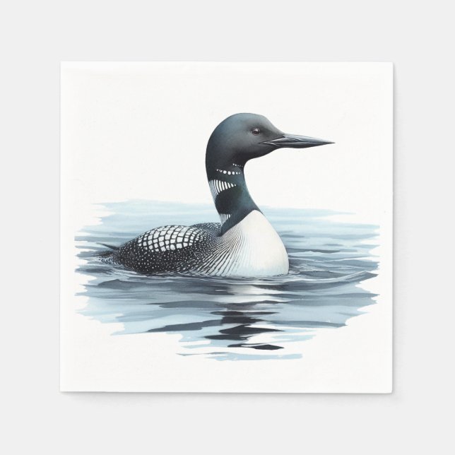 Watercolor Common Loon Bird Nature Art Napkins (Front)