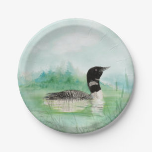 Watercolor Common Loon Bird Nature Art Paper Plates