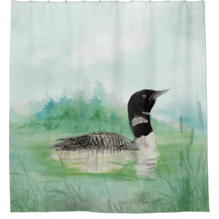 Watercolor Common Loon Bird Nature Art Shower Curtain