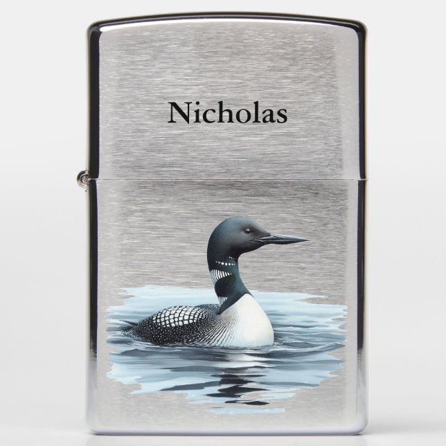 Watercolor Common Loon Bird Wildlife Nature Art Zippo Lighter (Front)