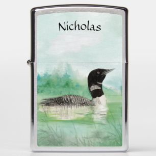 Watercolor Common Loon Lake Bird Wildlife Art Zippo Lighter