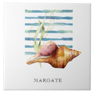 Watercolor CONCH SHELL Coastal Beach MARGATE Ceramic Tile