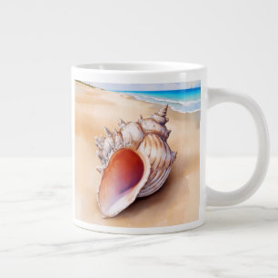Watercolor Conch Shell on the Beach Giant Coffee Mug