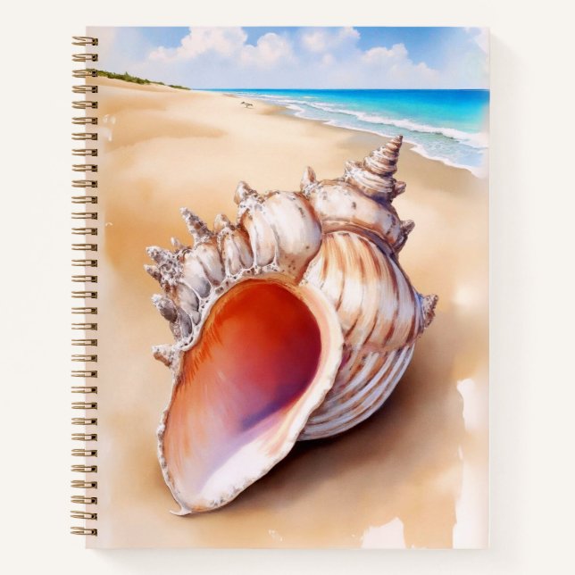  Watercolor Conch Shell on the Beach Journal (Front)