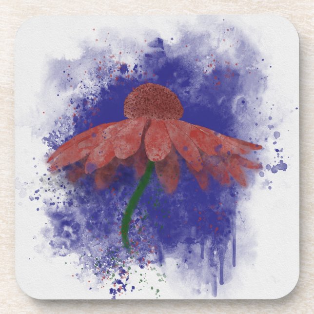 Watercolor Coneflower Beverage Coaster (Front)
