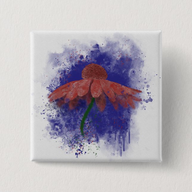 Watercolor Coneflower Button (Front)