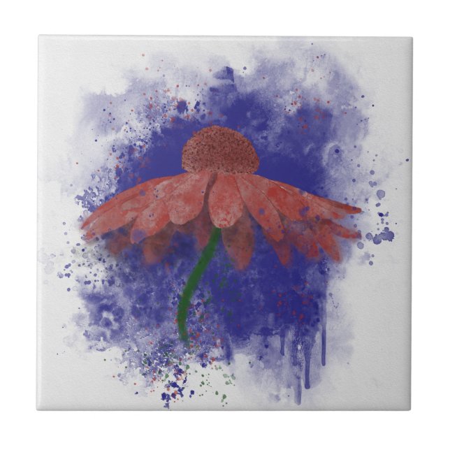 Watercolor Coneflower Ceramic Tile (Front)