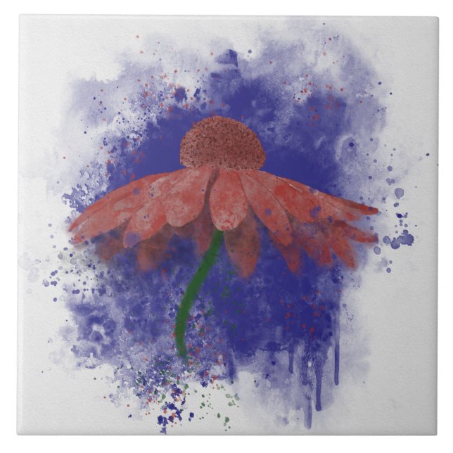 Watercolor Coneflower Ceramic Tile (Front)
