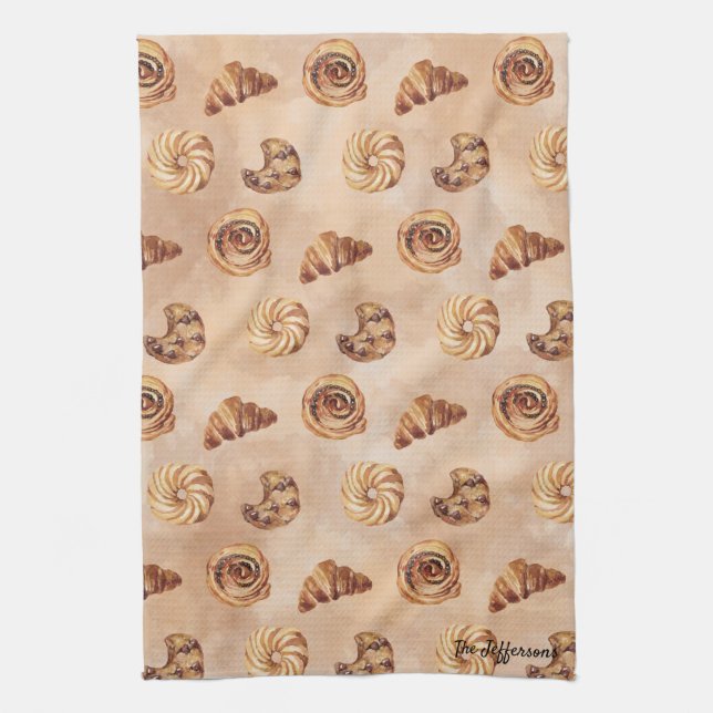 Watercolor Confectionery Patisserie Food Brunch Kitchen Towel (Vertical)